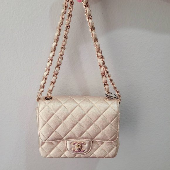 *Sold* BNWT Rare Chanel Classic Mini Square Crossbody Iridescent Metallic Gold - Picture 6 of 6